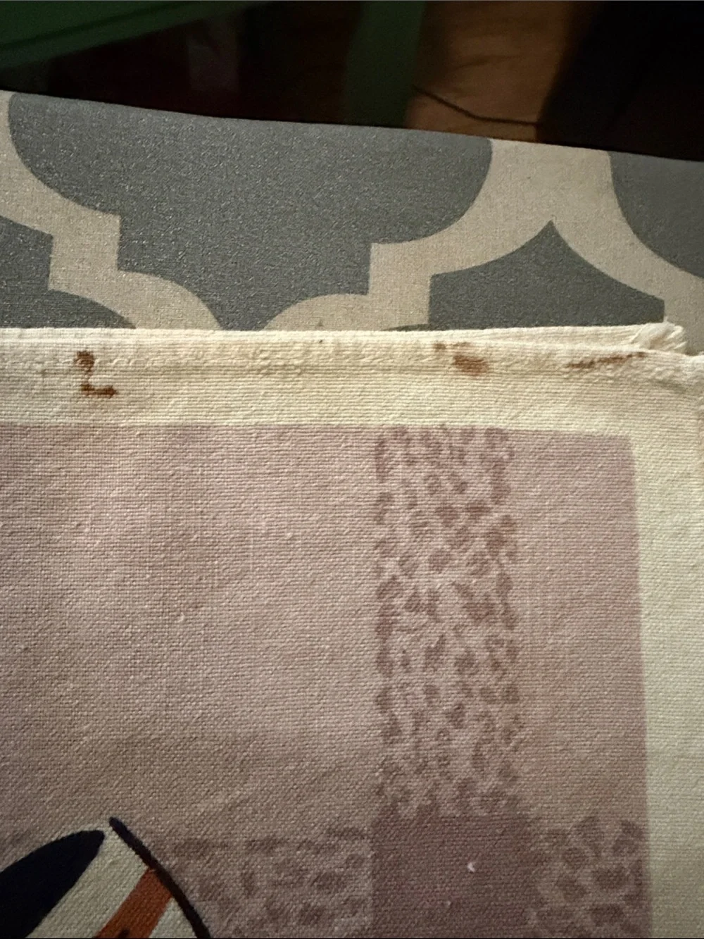 Vintage Pink, Cream and Brown Tea Towel with Teapot and Cup Motif